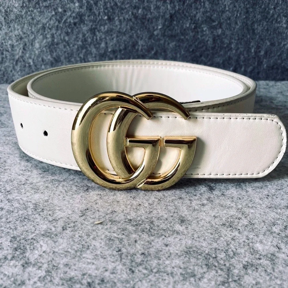 Gucci GG Marmont Leather Belt Off White Gold Buckle Size 110/44